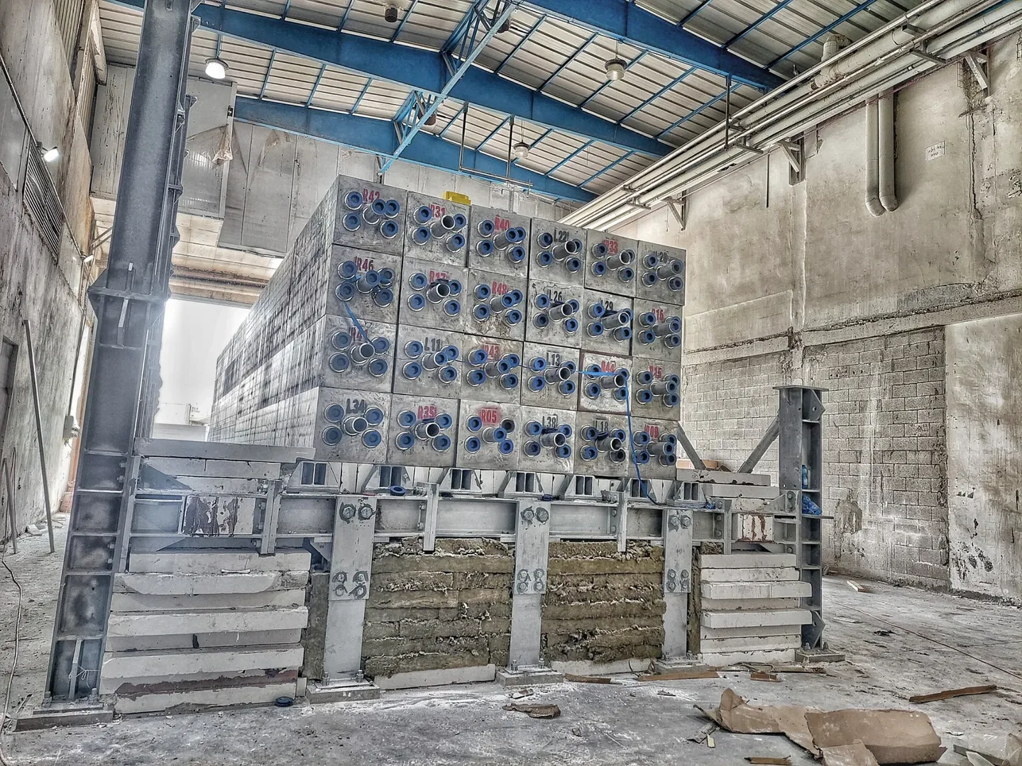 Stacked bGen™ storage modules installed inside an industrial hall