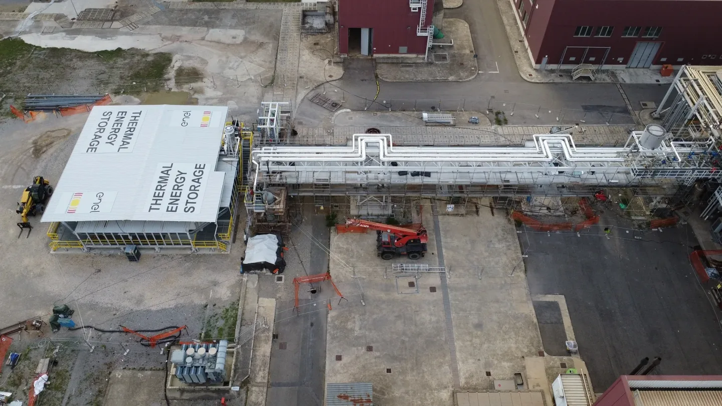 Thermal energy storage units being installed on an industrial site